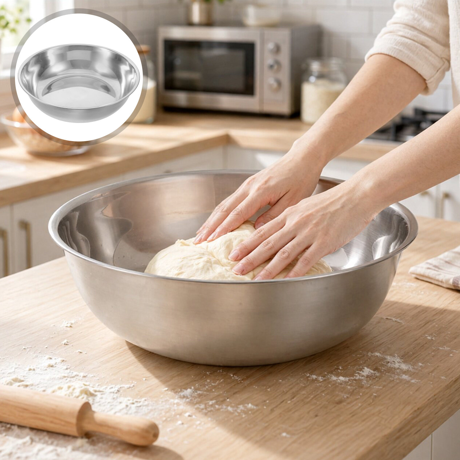 Kitchen Baking Bowls - 12.6인치 스테인리스 스틸 세척볼 금속 믹싱볼