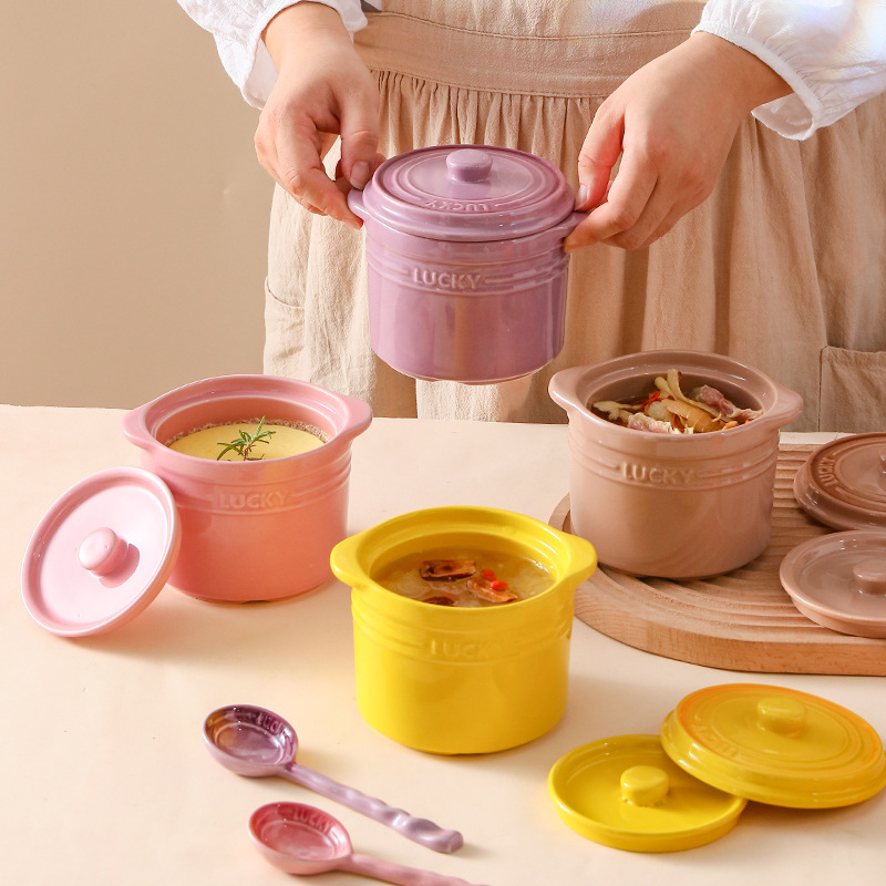 Kitchen Baking Bowls - 이중 뚜껑 세라믹 그릇, 새의 둥지
